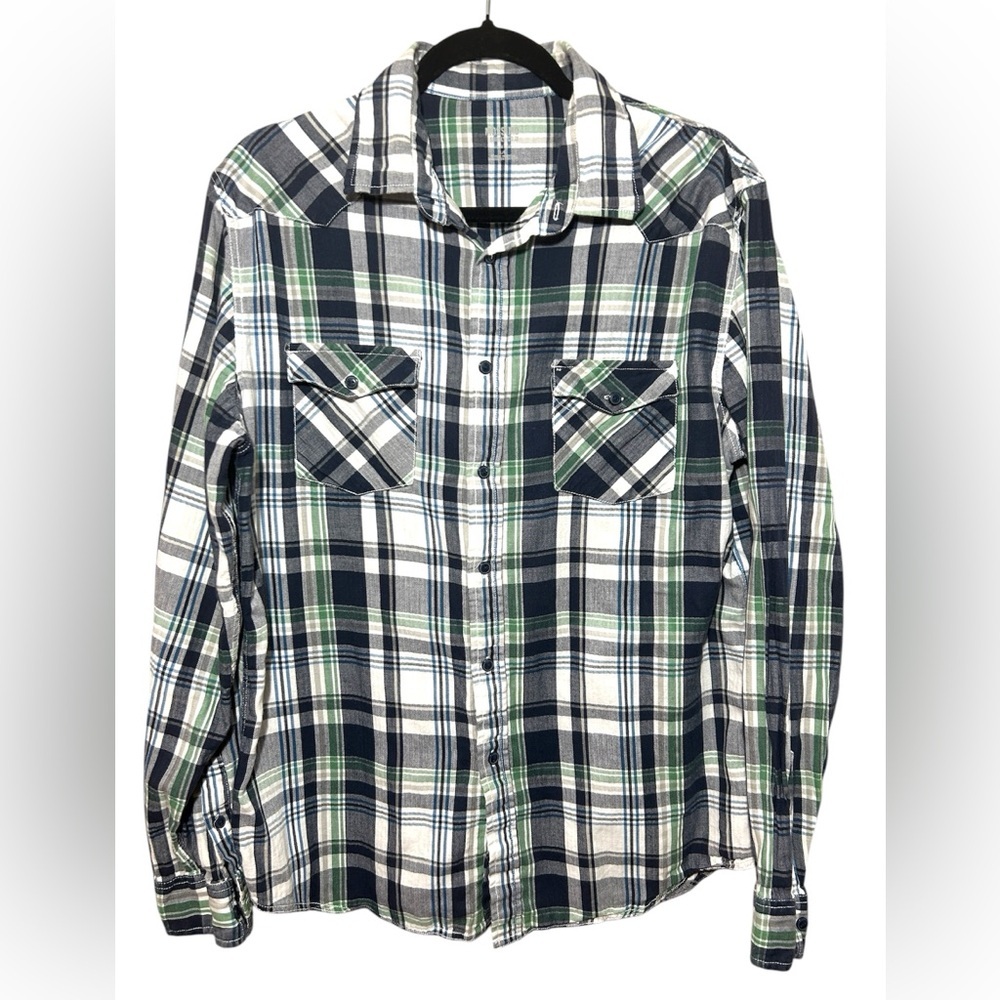 Mossimo Supply Co Men's Green and‎ Black Plaid Shirt